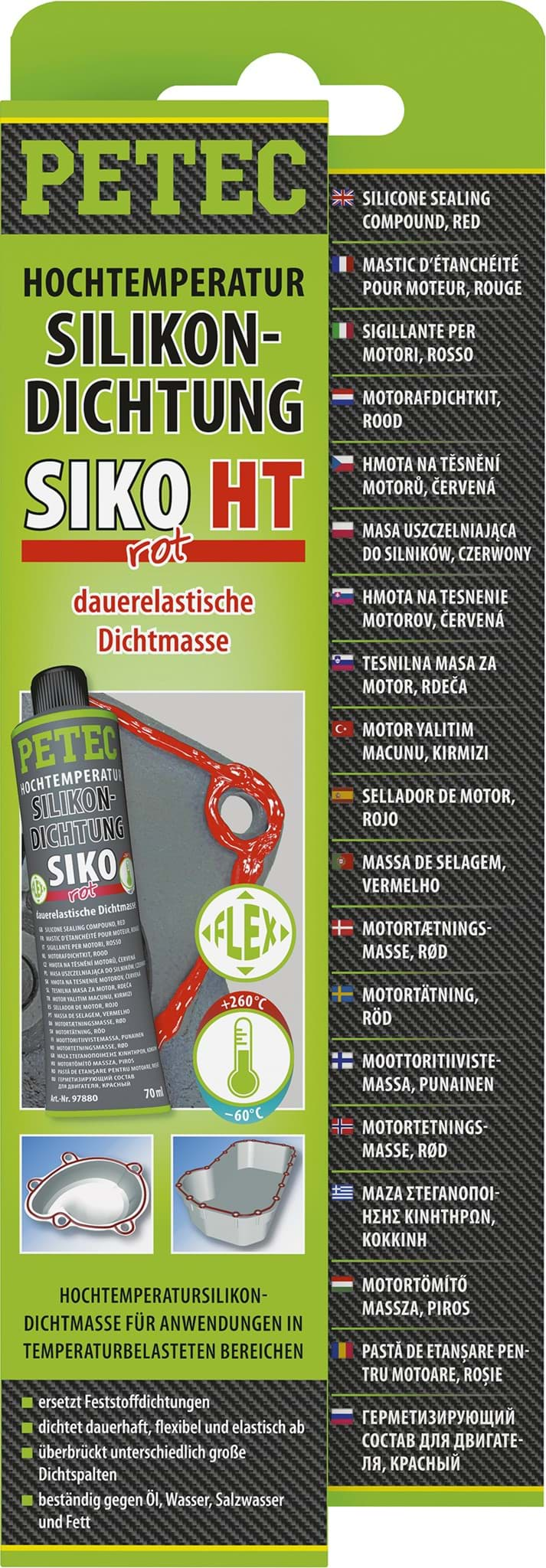 Bild von Petec Siko HT Hochtemperatur Silikon rot -60C bis + 260C 80ml Dichtmasse 97880