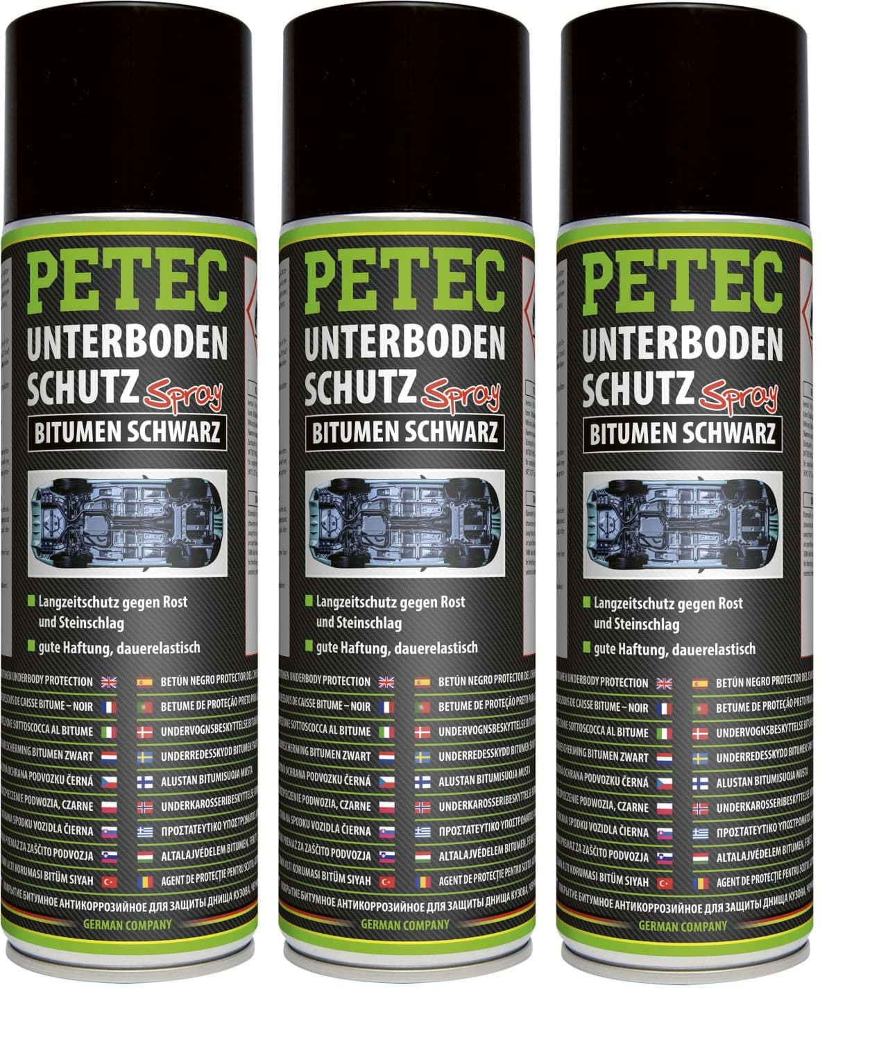 Bild von Petec Unterbodenschutz Bitumen UBS-Spray nicht überlackierbar schwarz 3 x 500ml 73150