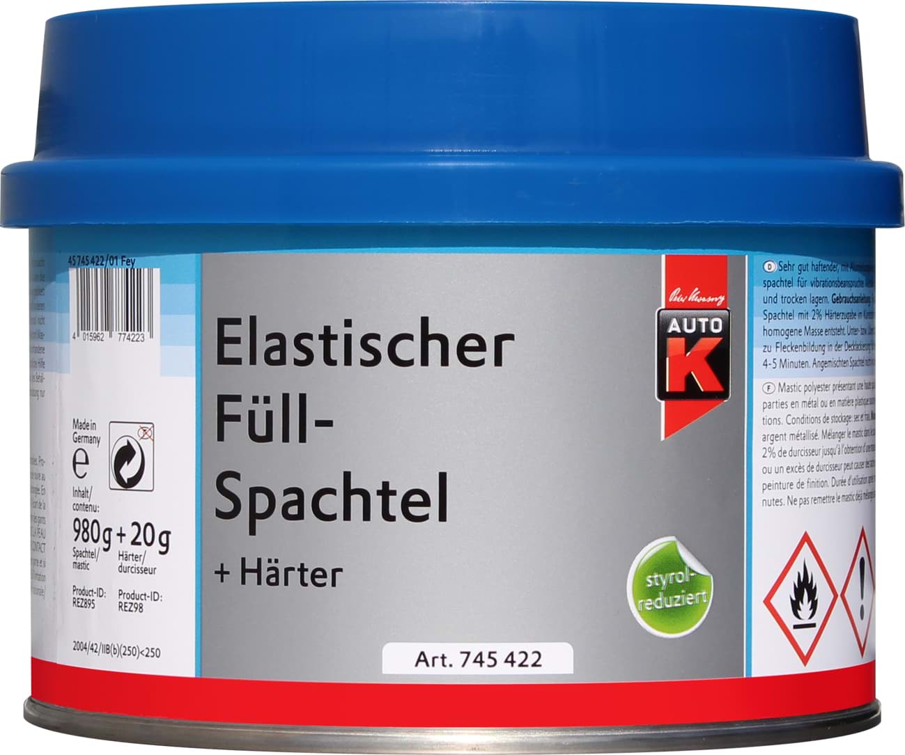 Bild von AutoK Elastischer Füllspachtel 1000g 745422