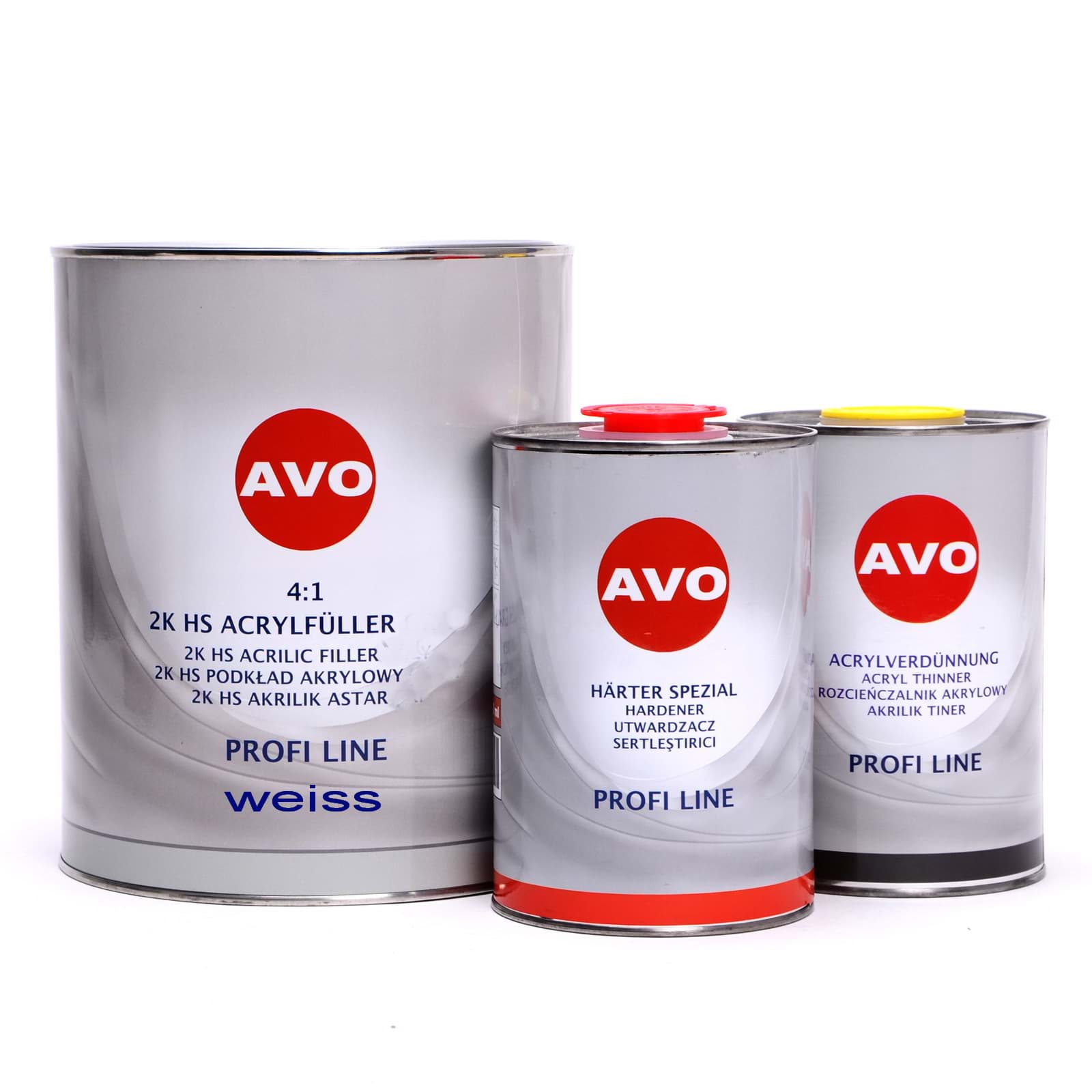 Bild von AVO 2K HS 4:1 Grundier Füller  Acrylfiller weiss 6 Liter Set (4Liter Füller + 1 Liter Härter + 1 Liter 2K Acrylverdünnung)