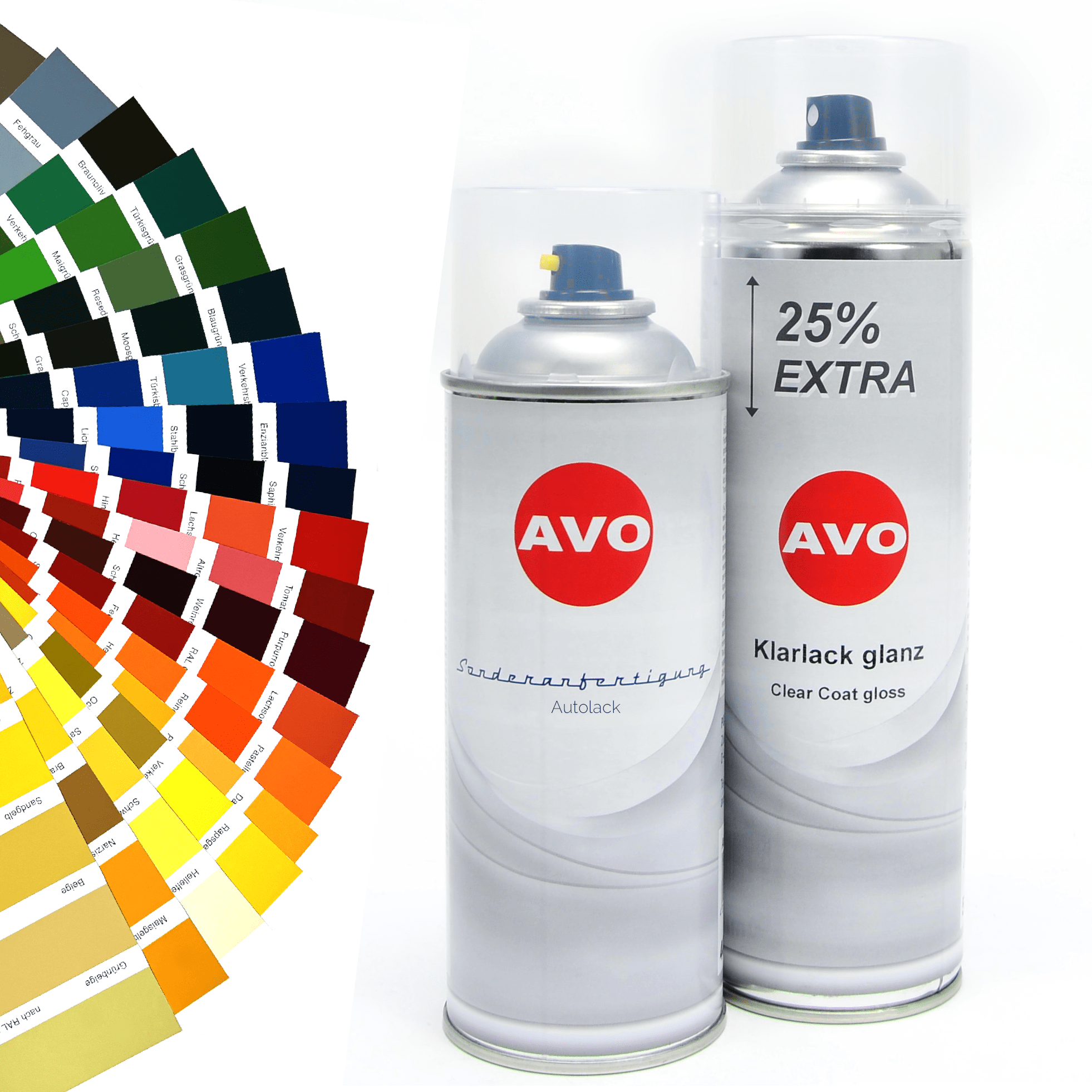 Bild von AVO Autolack Lackspray-Set für Mercedes 481 Bornit metallic 400ml Basislack + 500ml Klarlack