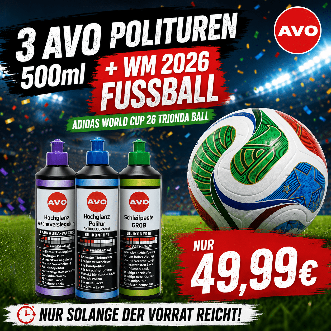 AVO Politur-Set + adidas WM 2026 Fußball – Aktionsbundle